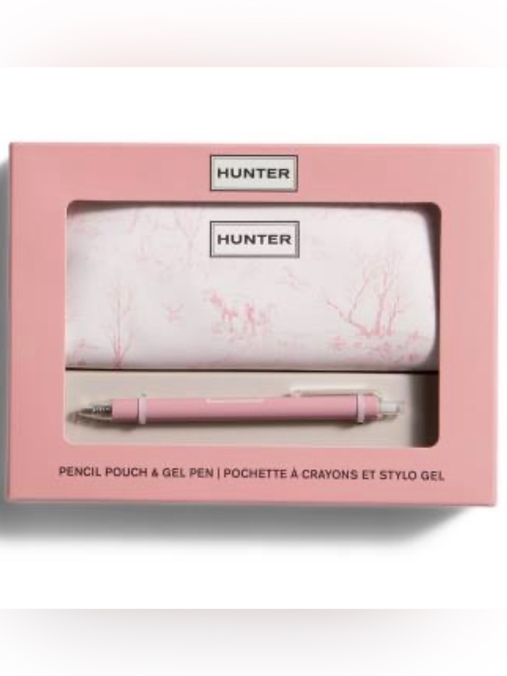 Hunter Toile Pencil Pouch with Matching Pink Gel Pen NWT School Office Gift Pink